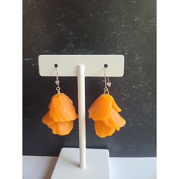Orange Floral Dangling Pierced Earrings - Picture 3 of 10